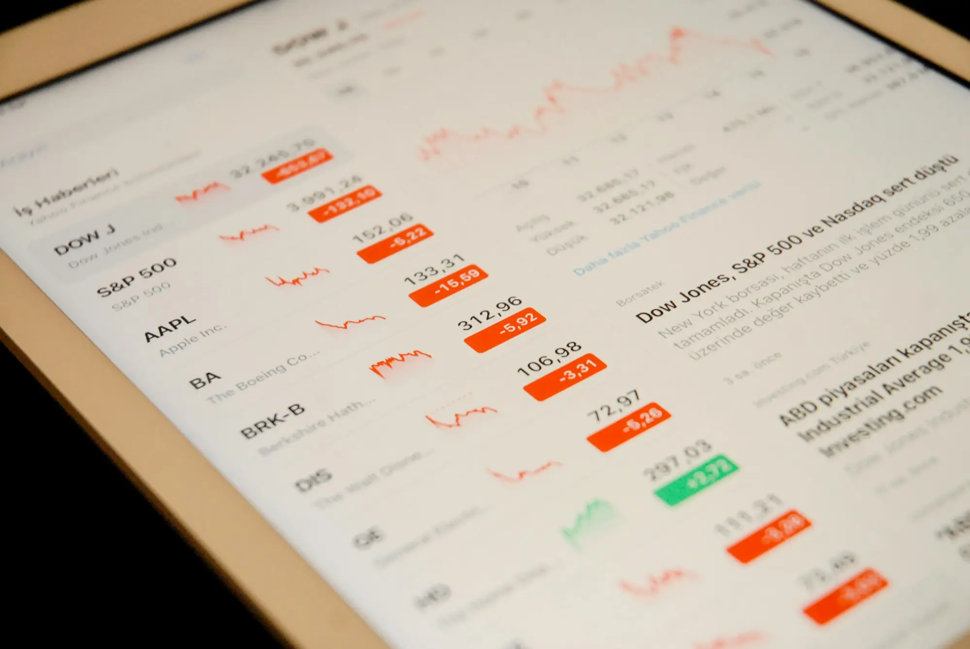 Inventory and cash flow figures on a tablet screen